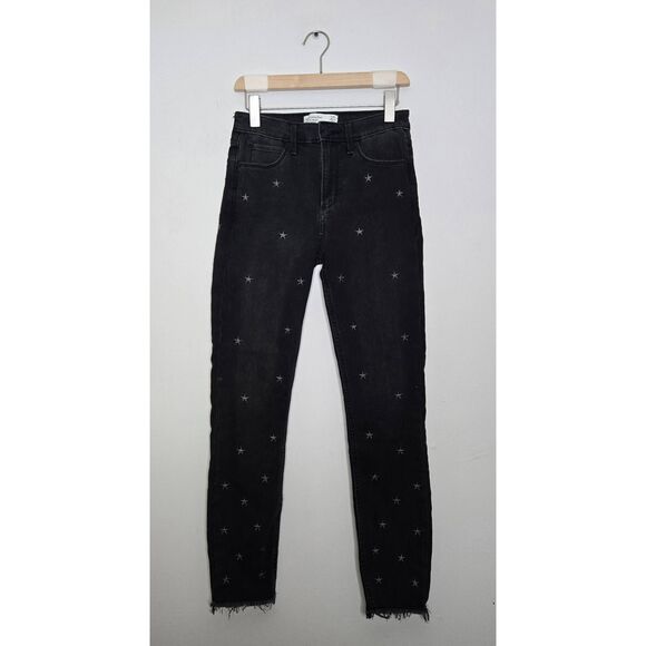 Abercrombie & Fitch Women's Ankle Jeans High Rise Size 0 Black Embroidered Stars - Picture 1 of 5